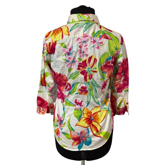 Lauren Ralph Lauren Floral Button Down Shirt — Tropical Cruise Resort Cotton M - Picture 4 of 8